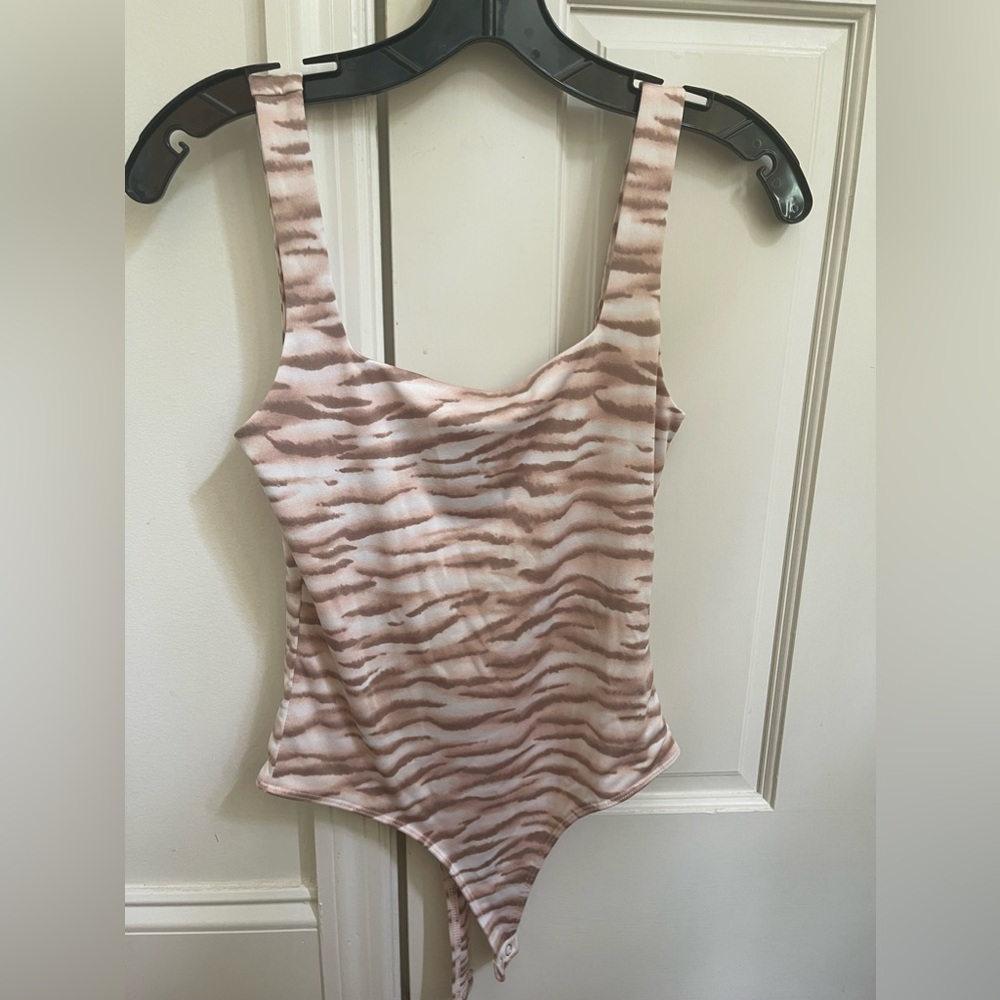 Forever 21 Zebra Print Pink/White/Brown Bodysuit Size Medium